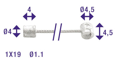 Cordo-Innenzug-Innenzug-Einsteller 225 cm ø1,1 mm Edelstahl + 2 Nippel
