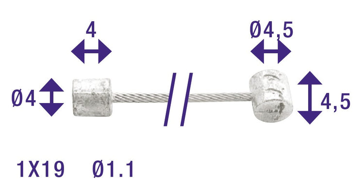 Cordo-Innenzug-Innenzug-Einsteller 225 cm ø1,1 mm Edelstahl + 2 Nippel