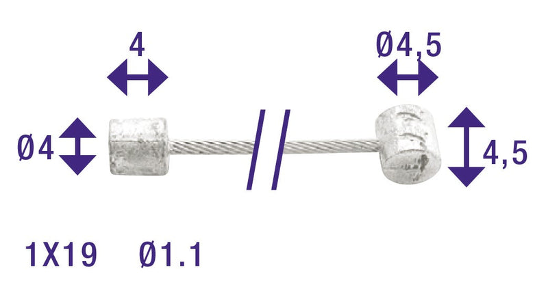 Cordo-Innenzug-Innenzug-Einsteller 225 cm ø1,1 mm Edelstahl + 2 Nippel