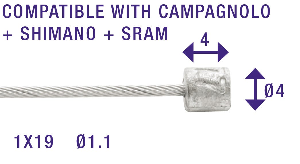 Cordo-Kabel-Innenkabel-Einsteller Tandem 300 cm ø1,1 mm + 4 x 4 mm Nippel aus Edelstahl