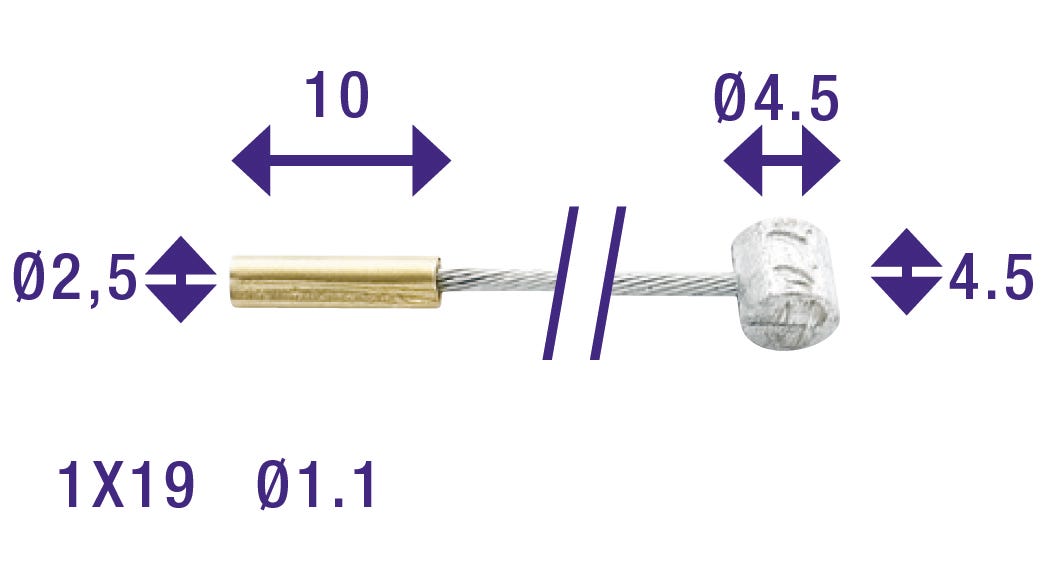 Cordo Innenzug Innenzugversteller 225cm ø1,1mm verzinkt + 2 Nippel