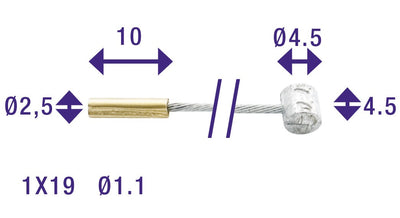 Cordo Innenzug Innenzugversteller 225cm ø1,1mm verzinkt + 2 Nippel