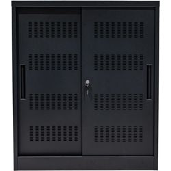 Schrank mit Schiebetüren, Eurositze, schwarz, 900 (B) x 400 (T) x 1.050 (H) mm