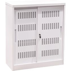Schrank mit Schiebetüren, Eurositze, weiß, 900 (B) x 400 (T) x 1.050 (H) mm