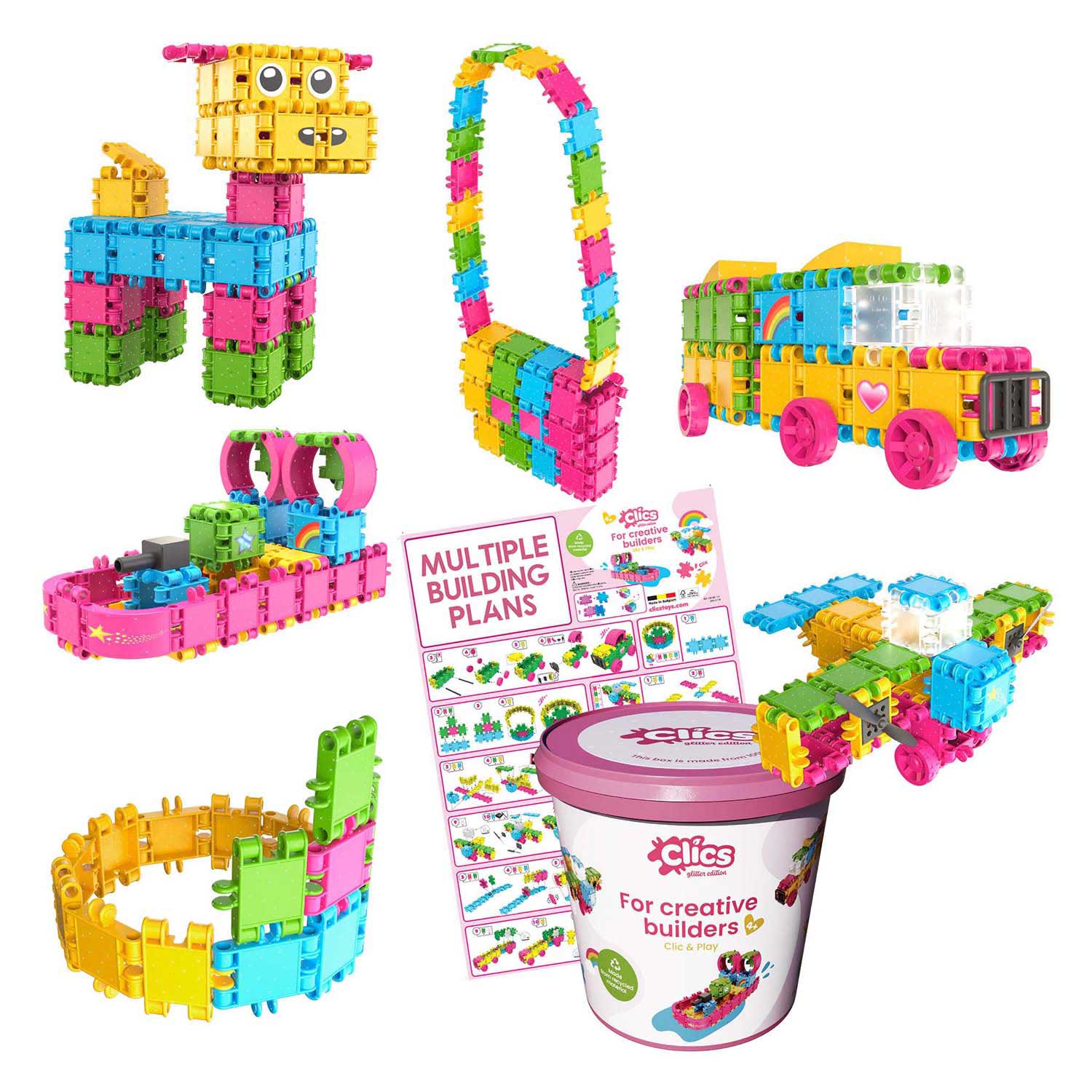 CLICS -Bausteine ​​- Glitzer Bouwset 8in1