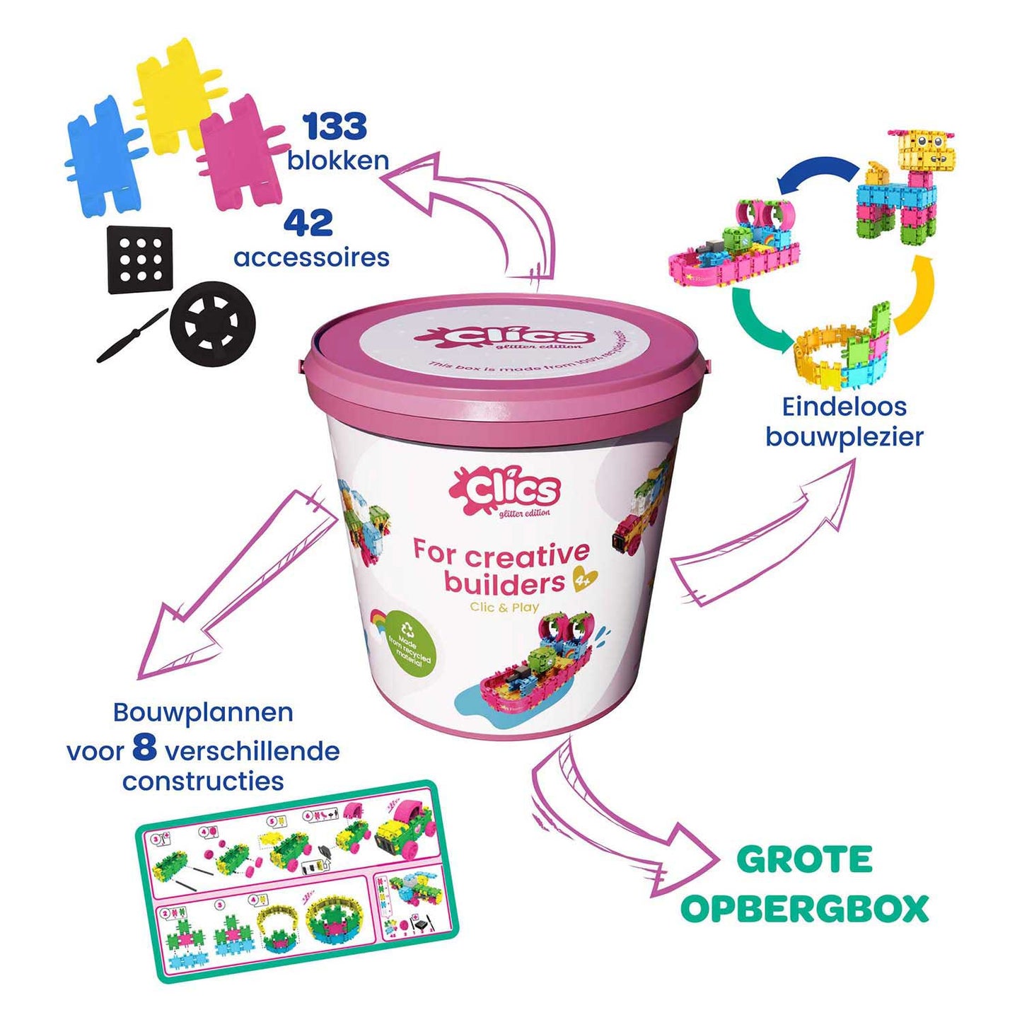 CLICS -Bausteine ​​- Glitzer Bouwset 8in1