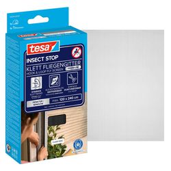 Tesa Insect Stop H L Fliegengitter Premium für Fenster – Insektenschutz mit starkem Klettverschluss, rückstandslos abnehmbar, zuschneidbar – 120 x 240 cm – Anthrazit (transparent)