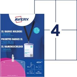 Avery 4834 Ausweishalter-Lanyard-Set – A6 105 x 148 mm, 12 Stück, 3 Blatt