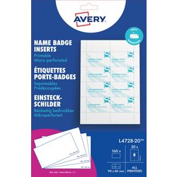 Avery-Einsteckkarte für Ausweise, 60 x – 90 mm, weiße Box mit 20 Blatt
