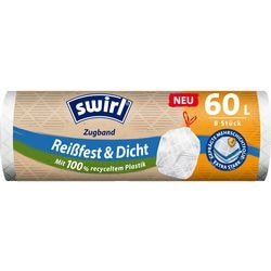 Müllsäcke, Wirbel, reißfest, auslaufsicher, 60 l, transparenter Kordelzugverschluss