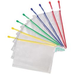 Djois Aufbewahrungstasche mit Reißverschluss A4 – 330 x 240 mm – PVC – sortiert – Packung mit 8 Stück
