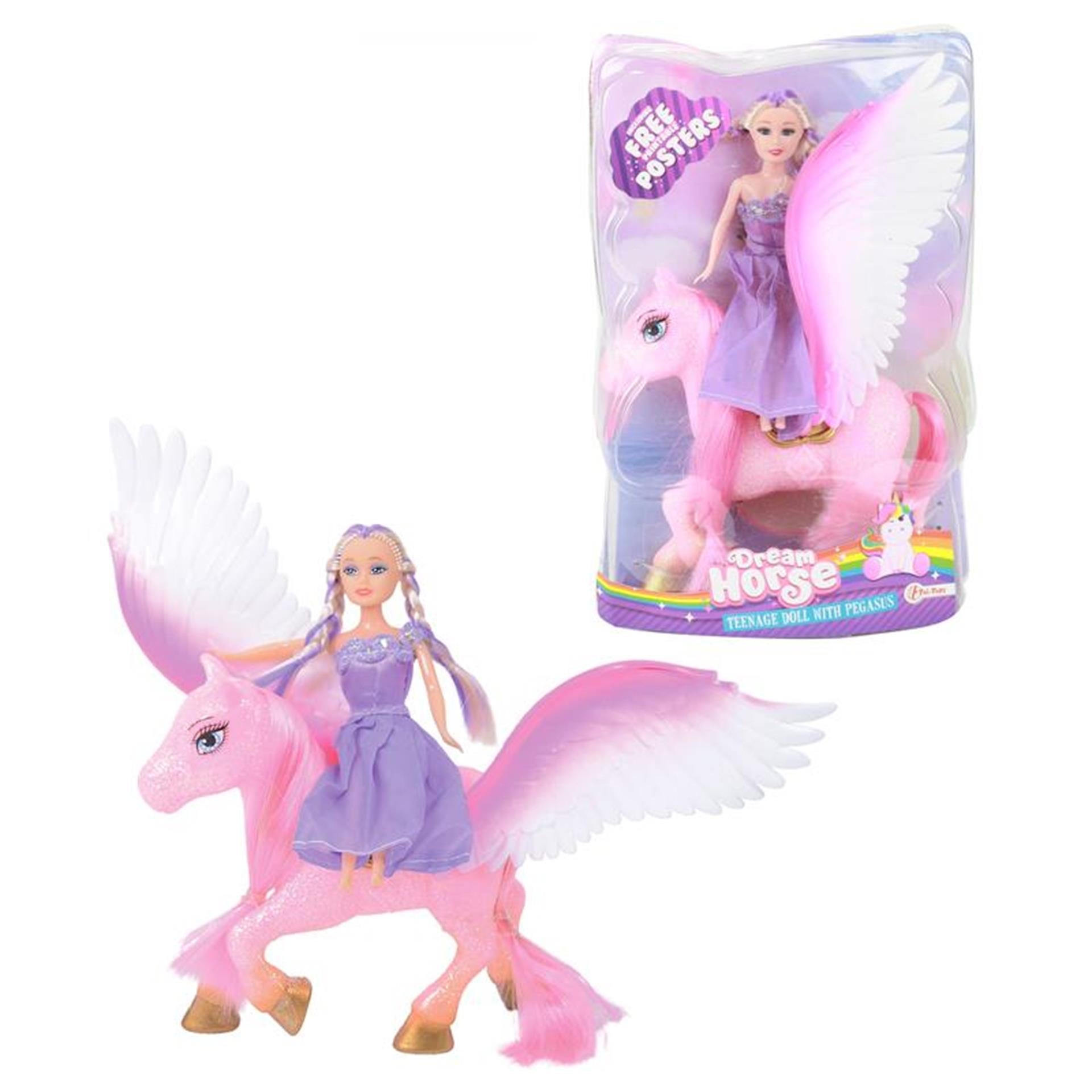 Traumpferd Einhorn Pegasus mit Teenagerpuppe