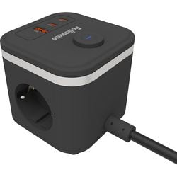 Fellowes Power Cube Steckdosenleiste – Typ F – 3 Steckdosen + USB-C USB-A – 2 m Kabel – mit Schalter – Cube-Verlängerungskabel