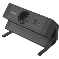 Fellowes Ampra Power Desk – Aufputz-Netzteil für Schreibtisch – 1x Steckdose + USB-A USB-C – Tischklemme 10–45 mm – 2 m Kabel – 5 Jahre Garantie