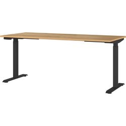 Sitz-Steh-Schreibtisch Germania 7909-593be Navarra-Eiche, schwarzes T-Gestell