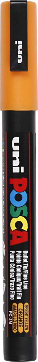 UNI-POSCA POSCA-Marker, AFM PC-3M, Liniendicke 0,9-1,3 mm, fein, leuchtend gelb, 1 Stück