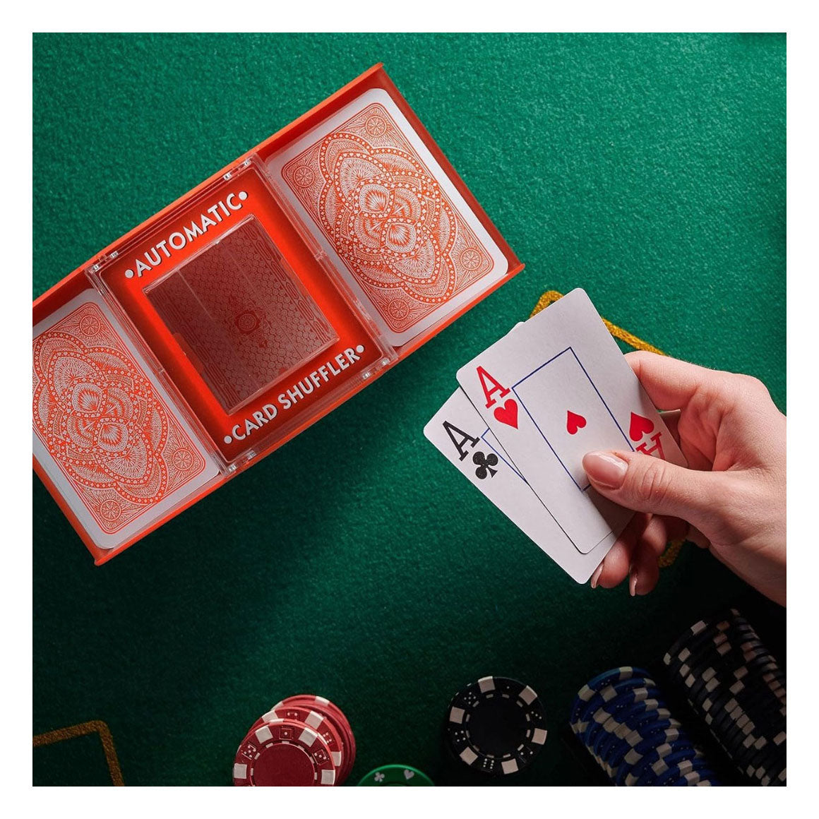 Relaxdays Akku-Kartenmischer rot 4 Decks | 6 Stück