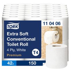 Tork Toilettenpapier T4 110406 (110405) 4-lagig 42 Stück weiß 19 m x 10 cm Packung mit 42 Rollen 150 Blatt (110406)