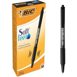 Kugelschreiber BIC Soft-Feel-Kunststoffhalter, schwarzer Druckknopf-Griffclip, nachfüllbar