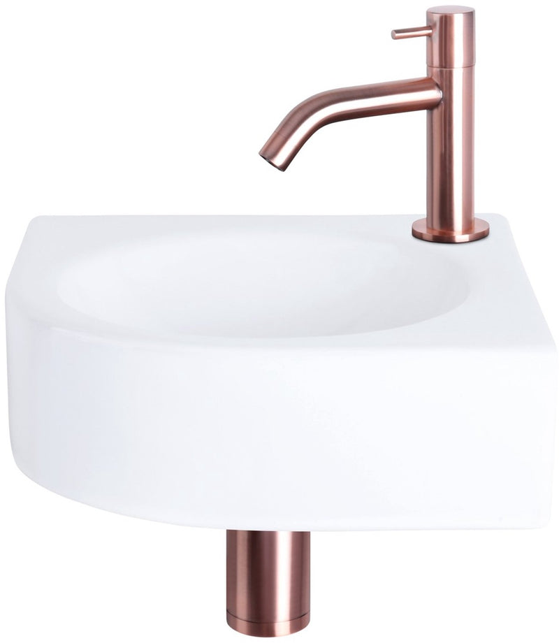 Differnz Cleo Brunnenset - Keramik - Wasserhahn gebogenes rotes Kupfer - 30 x 30 x 10 cm