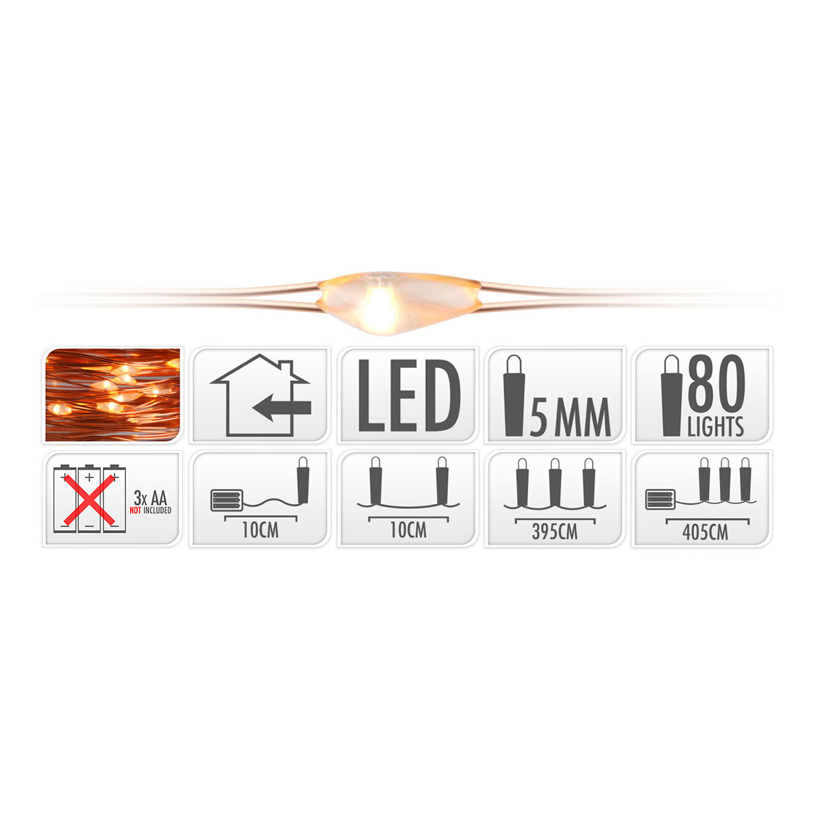Kupferdraht mit 80 LED -Leuchten