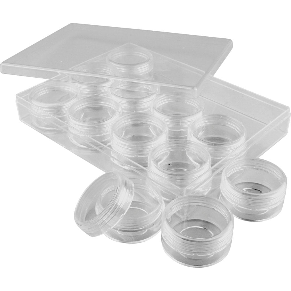Creativ Company Aufbewahrungsbox mit Gläsern, H: 20 mm, T 35 mm, 10 ml, 12 Stück 1 Set
