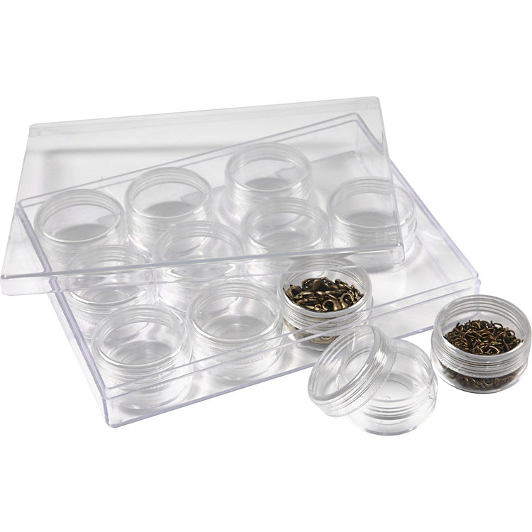 Creativ Company Aufbewahrungsbox mit Gläsern, H: 20 mm, T 35 mm, 10 ml, 12 Stück 1 Set