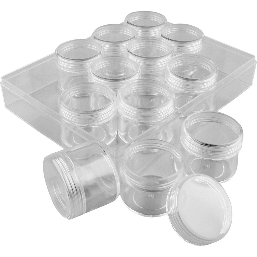 Creativ Company Aufbewahrungsbox mit Gläsern, H: 30 mm, T 35 mm, 20 ml, 12 Stück 1 Set