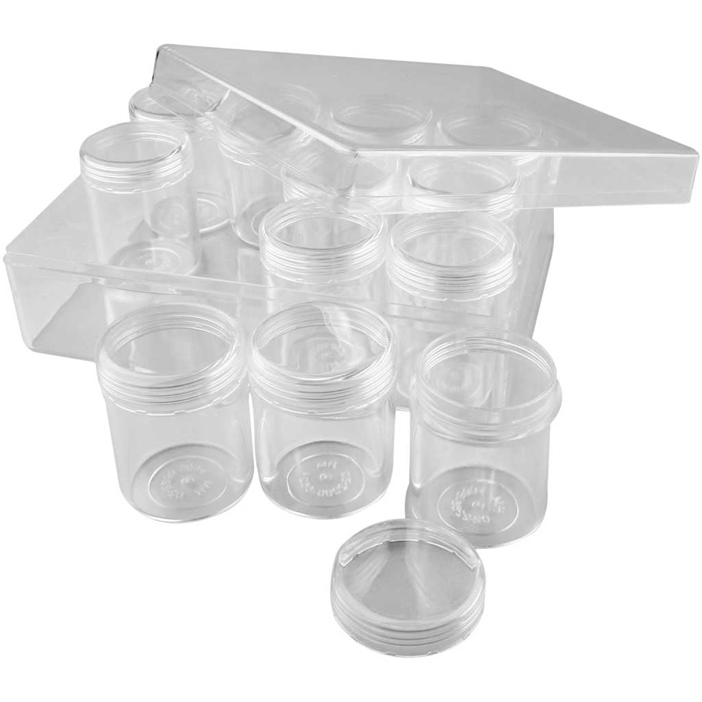 Creativ Company Aufbewahrungsbox mit Gläsern, H: 47 mm, T 37 mm, 35 ml, 12 Stück 1 Set
