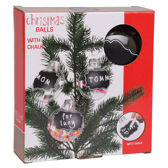 Transparente Weihnachtsbälle mit Kreideetiketten, 5st.