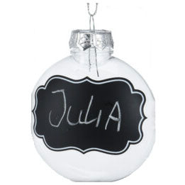 Transparente Weihnachtsbälle mit Kreideetiketten, 5st.