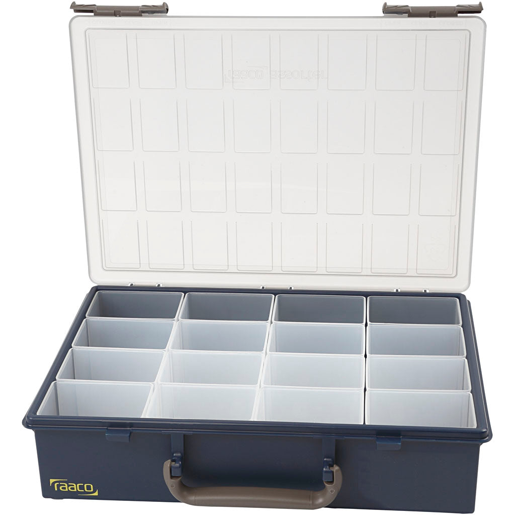 Raaco Aufbewahrungsbox, 16 bewegliche Einsatzboxen, H: 8 cm, Maße 33,8x26,1 cm, Lochgröße 5,5x7,9x8 cm, 1 Set
