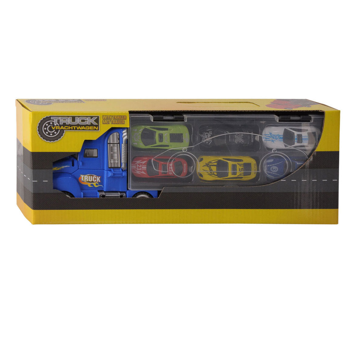 LKW mit Anhänger und 6 Die-Cast-Autos