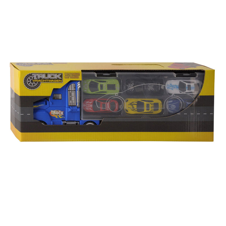 LKW mit Anhänger und 6 Die-Cast-Autos