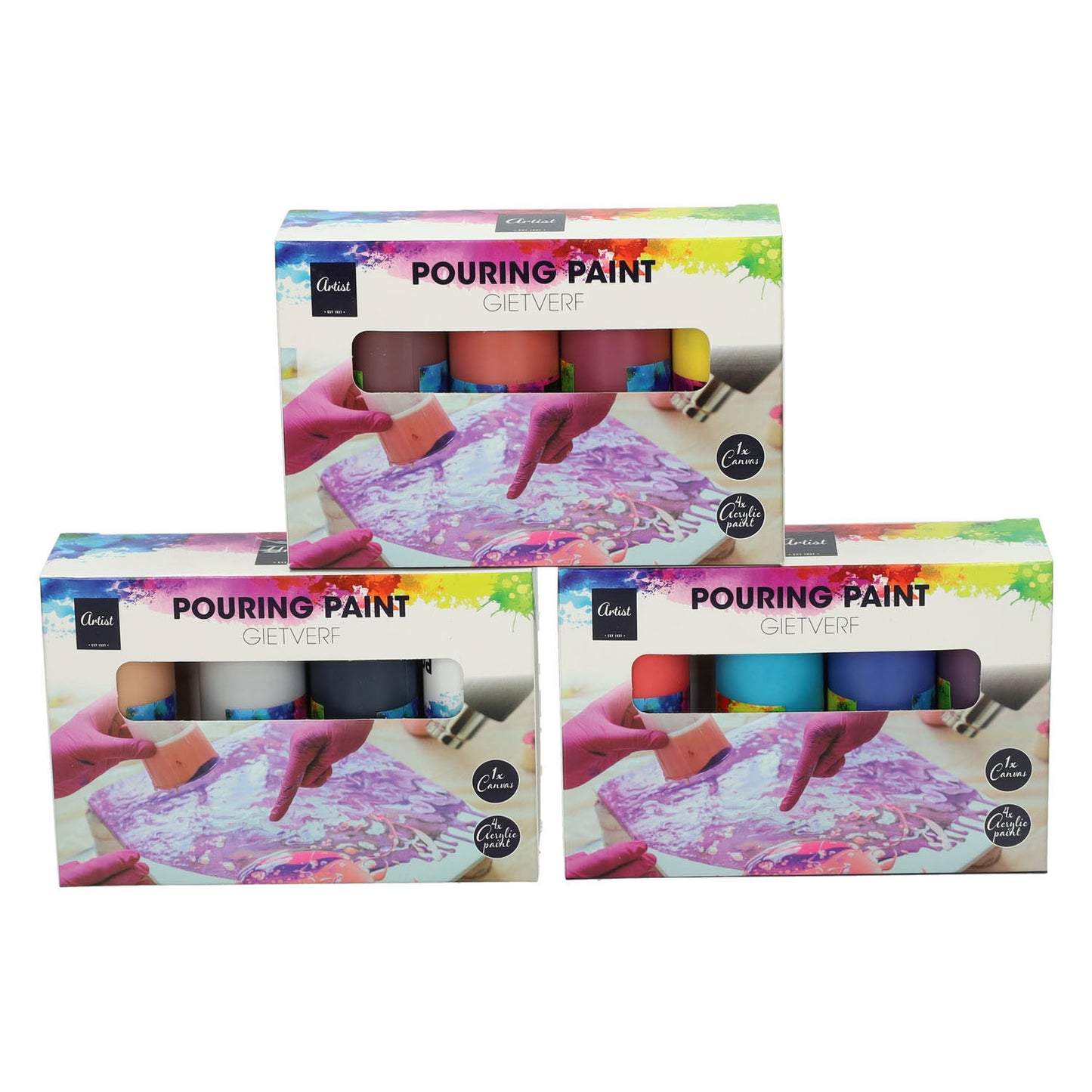 Gießen von Acrylfarbe, 4 Farben