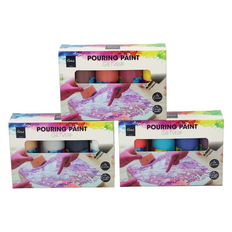 Gießen von Acrylfarbe, 4 Farben