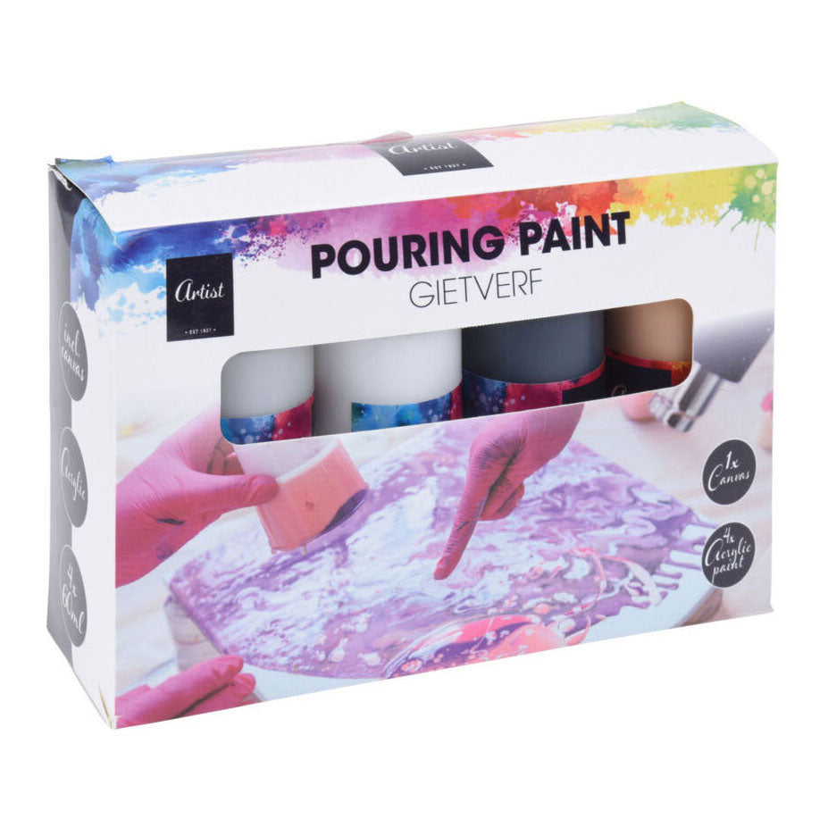 Gießen von Acrylfarbe, 4 Farben