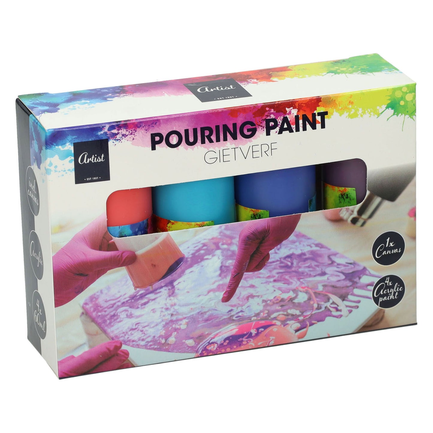 Gießen von Acrylfarbe, 4 Farben