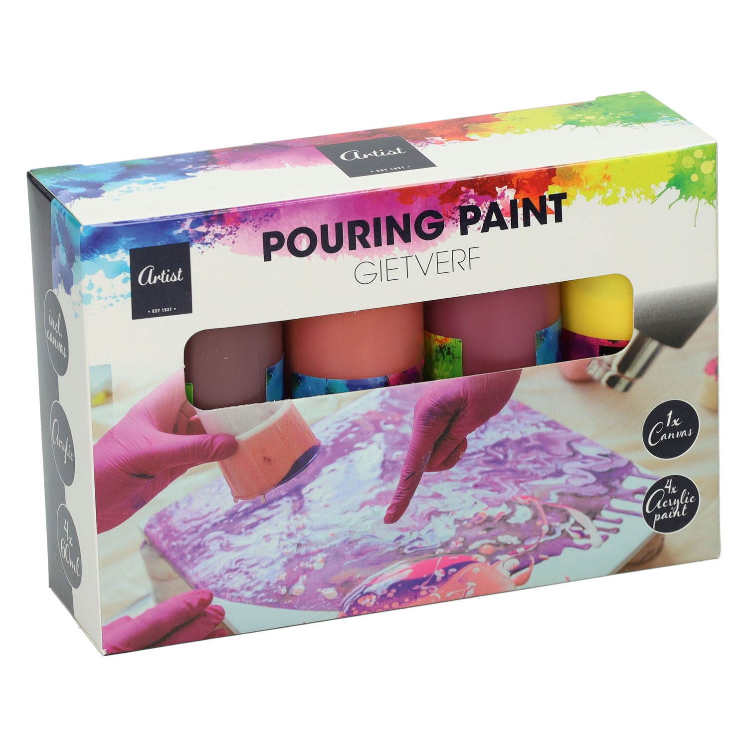 Gießen von Acrylfarbe, 4 Farben
