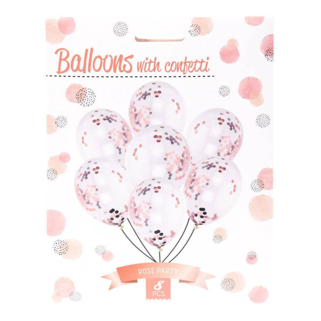 Ballons mit Rosegouden Confetti, 8st.