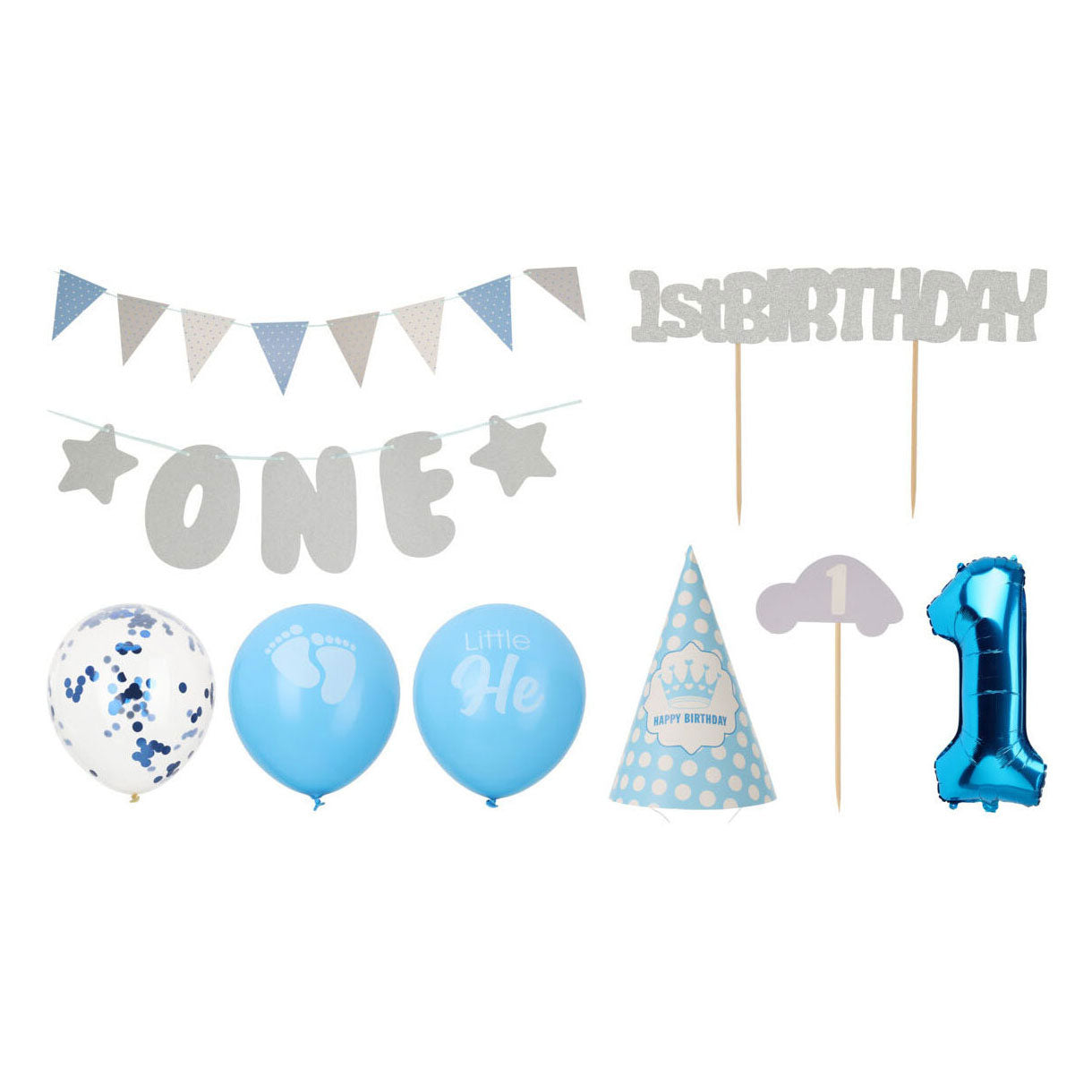 Set Party Decoration 1. Geburtstag Blue Boy, 9dlg.