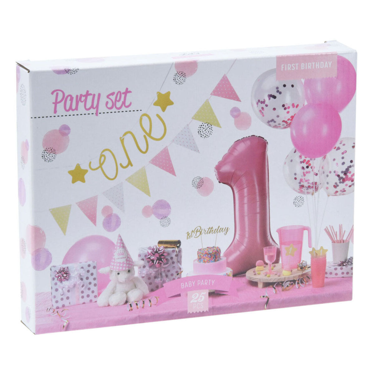 Set Party Decoration 1. Geburtstag Pinkes Mädchen, 9dlg.