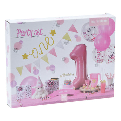 Set Party Decoration 1. Geburtstag Pinkes Mädchen, 9dlg.