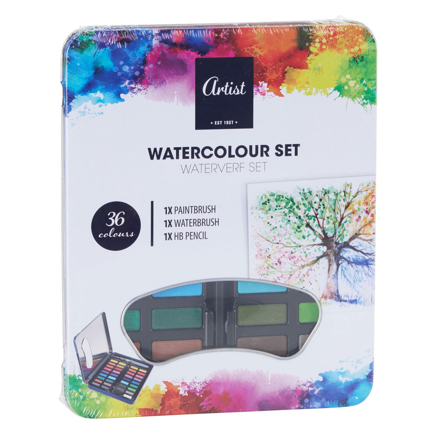 Aquarell -Set mit Pinsel, 36 Farben