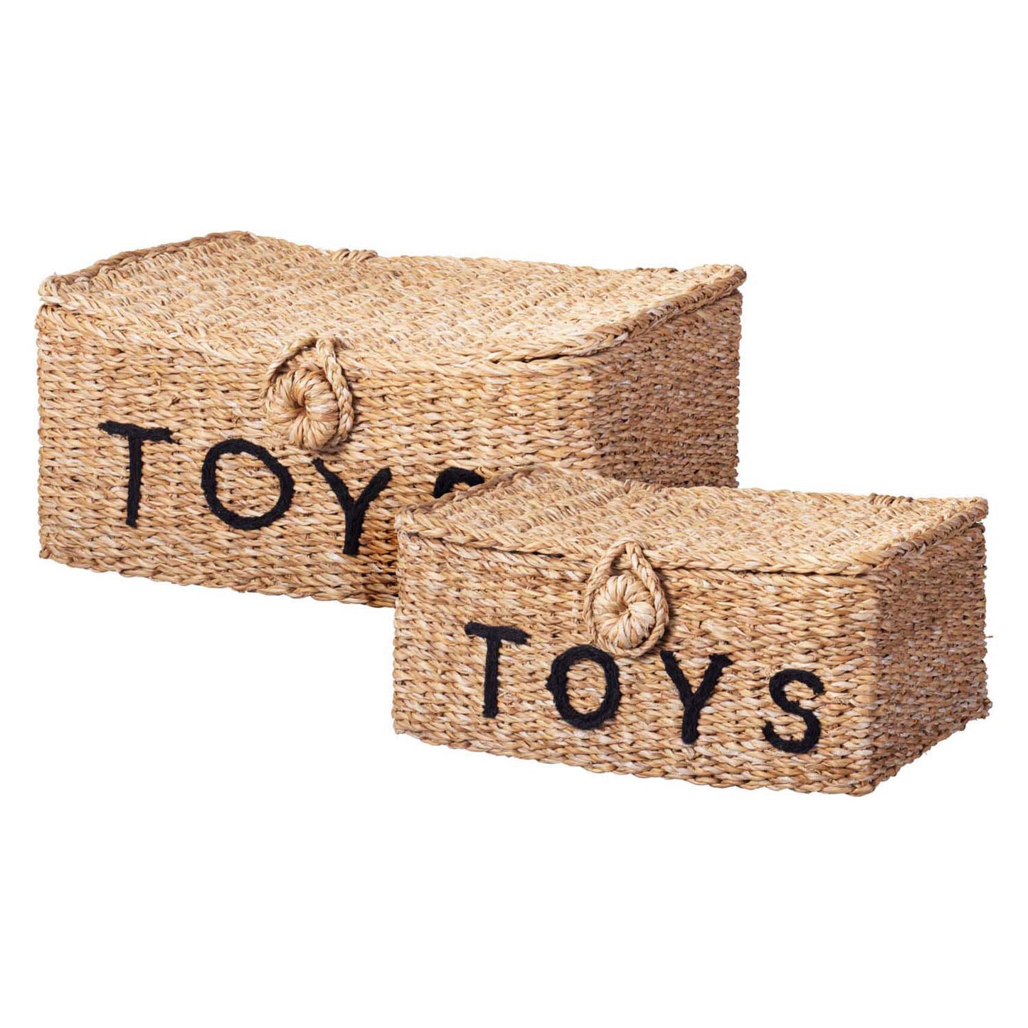 Spielzeugkorb mit Seegras mit Holz, 2 Set von 2