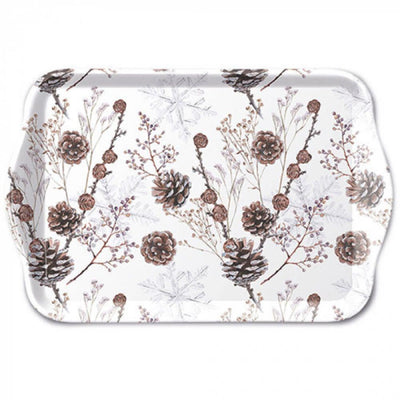 Ambiente Tablett 13x21cm Tannenzapfen weiß