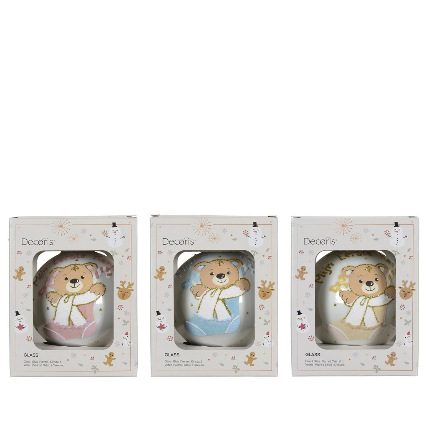 Decoris Weihnachtskugel My First Christmas ã˜10cm Glas 3-fach sortiert