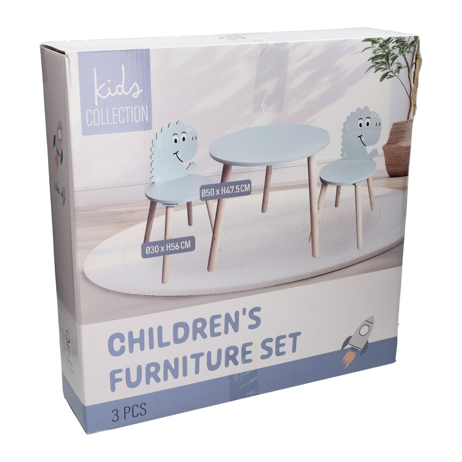 Holztischset mit 2 Stühlen Dinosaurier - blau