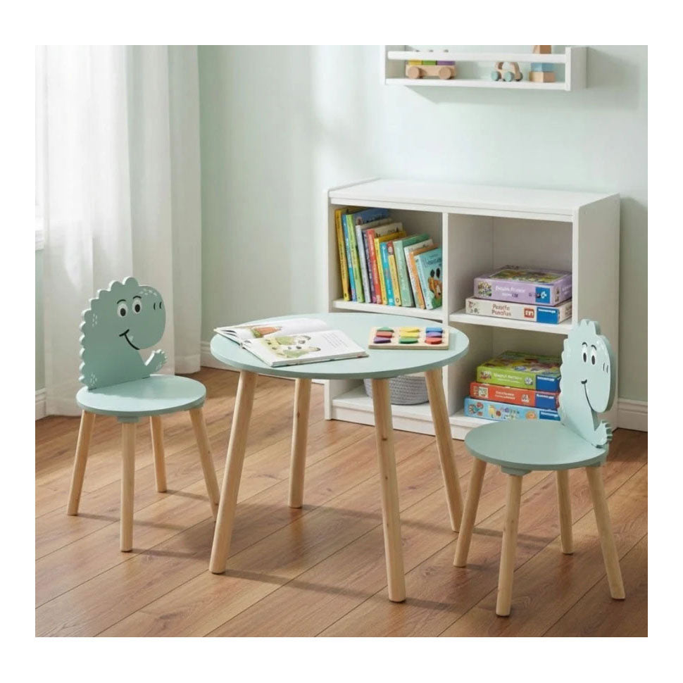 Holztischset mit 2 Stühlen Dinosaurier - blau
