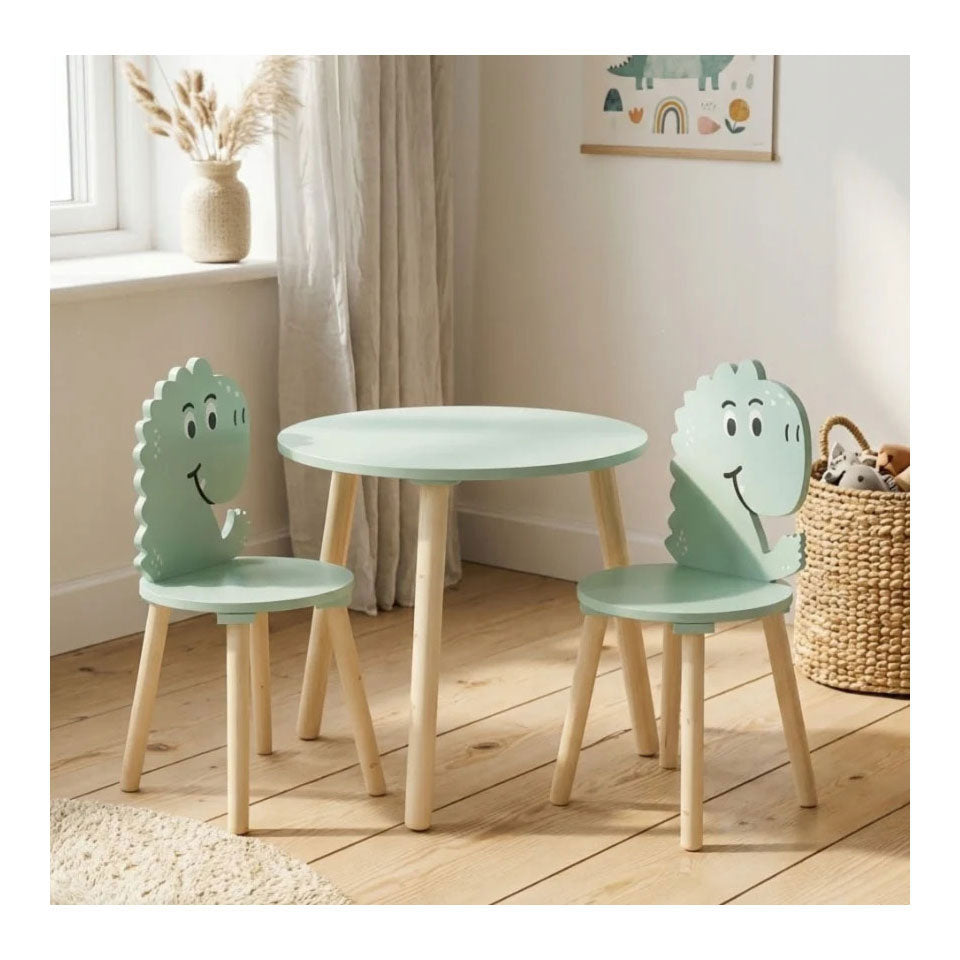 Holztischset mit 2 Stühlen Dinosaurier - blau